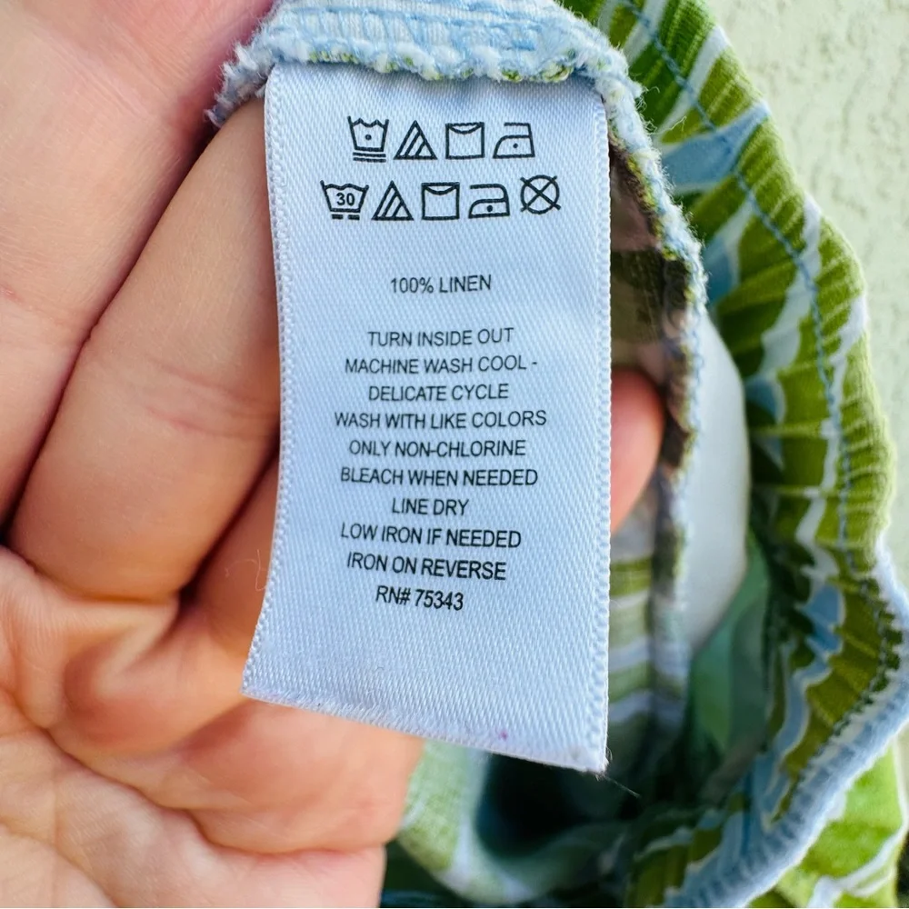 SIGRID OLSEN XL 100% linen wide leg pull on pants palm leaves tropical pockets - Picture 5 of 7